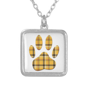 Tartan Dog Paw Print Silver Plated Necklace
