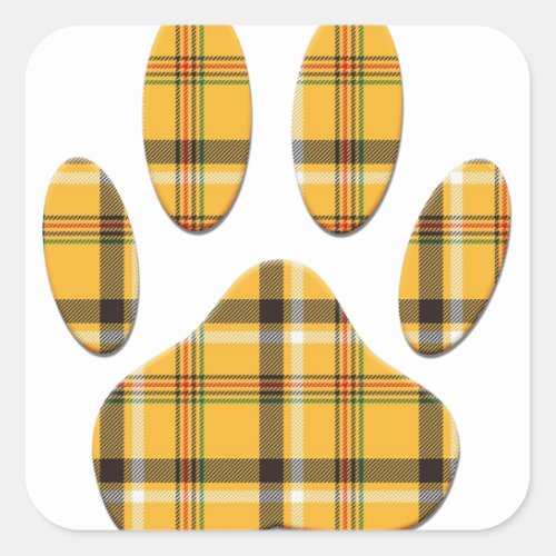 Tartan Dog Paw Print Square Sticker