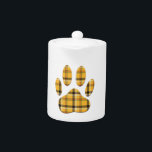 Tartan Dog Paw Print Teapot<br><div class="desc">A cute tartan,  plaid,  dog paw print in orange,  black,  white,  green and red colors.</div>