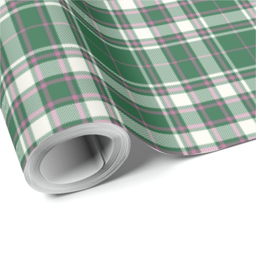 Tartan _ Emerald Green_Ivory_Rose Pink Wrapping Paper