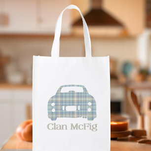 Tartan Figaro Car Figarations Reusable Grocery Bag