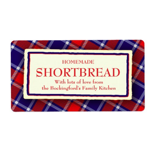 Tartan food label Shortbread add your name