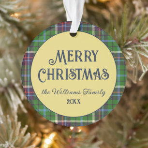 Tartan Frame Merry Christmas Gold Color Acrylic Ornament