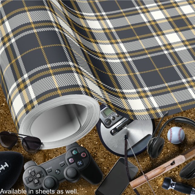 Tartan - Graphite Ivory and Mustard Gold Wrapping Paper (Tartan - Graphite Ivory and Mustard Gold Wrapping Paper-men-by Leapfroglisics Shop)