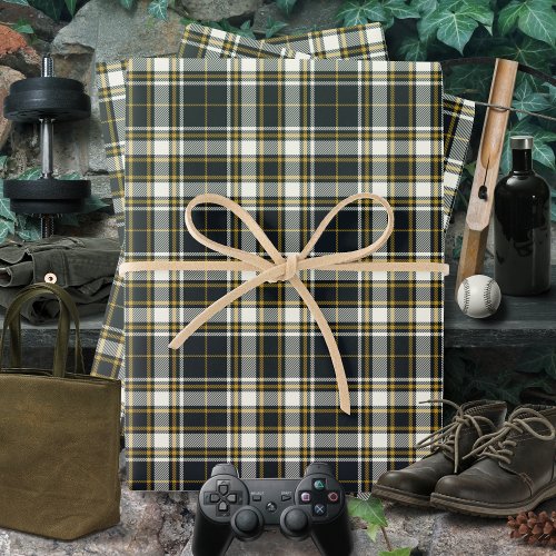 Tartan _ Graphite Ivory and Mustard Gold Wrapping Paper Sheets