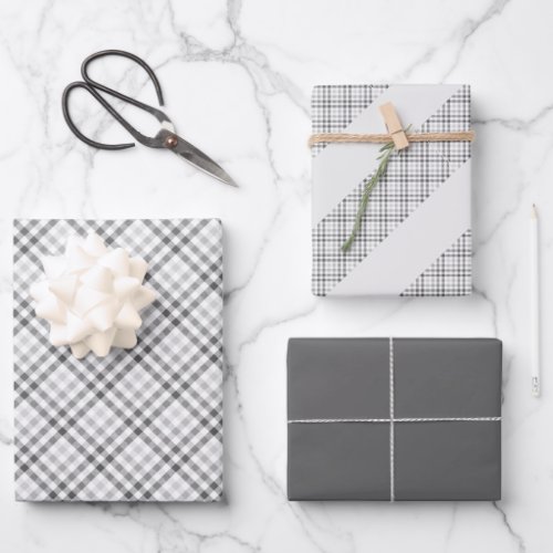 Tartan Gray White Pattern Elegant Wrapping Paper Sheets