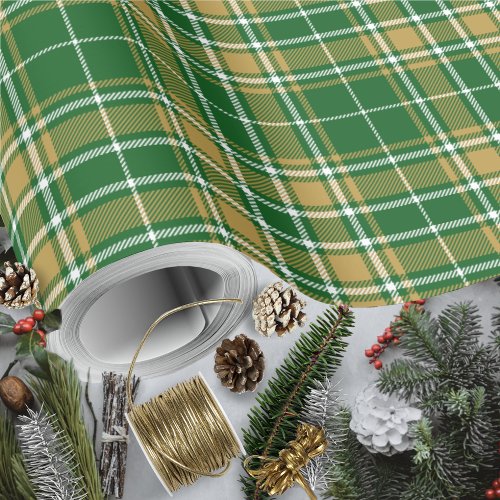 Tartan _ green_caramel gold_white wrapping paper