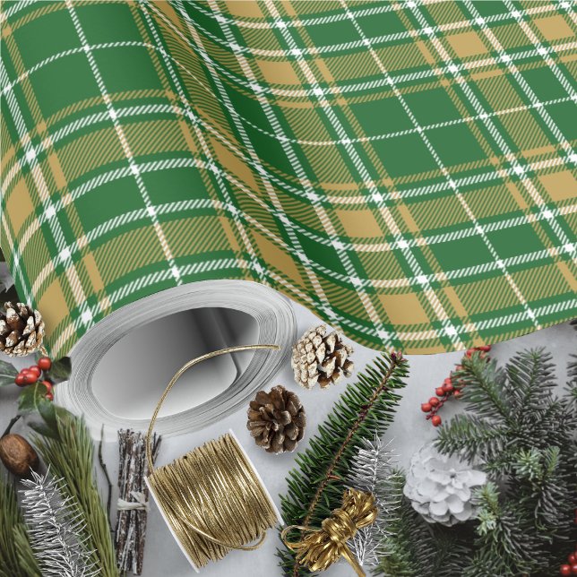 Tartan - green-caramel gold-white wrapping paper (Tartan - green-caramel gold-white wrapping paper rolls by Leapfroglisics Shop)
