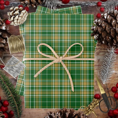 Tartan _ green_caramel gold_white wrapping paper sheets