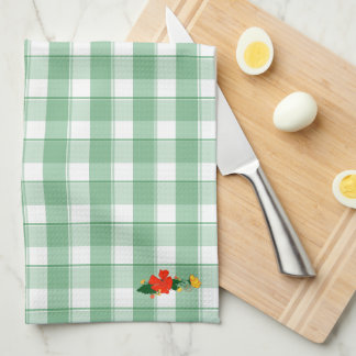 Tartan green simple wildflower pattern  kitchen towel