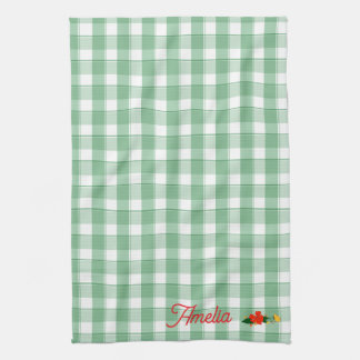 Tartan green simple wildflower pattern  name kitchen towel