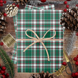 Tartan - Green White and Red Wrapping Paper Sheets