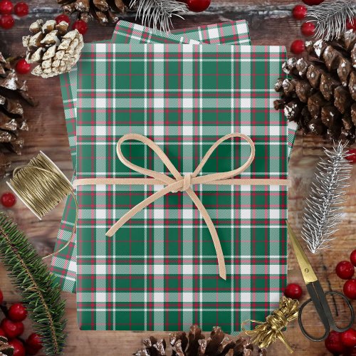 Tartan _ Green White and Red Wrapping Paper Sheets