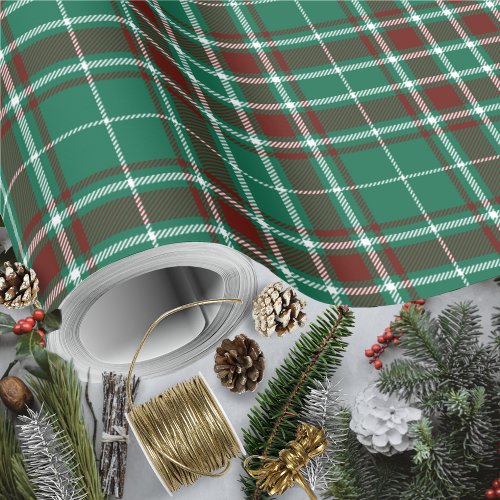 Tartan _ Green White and Russet Red Wrapping Paper