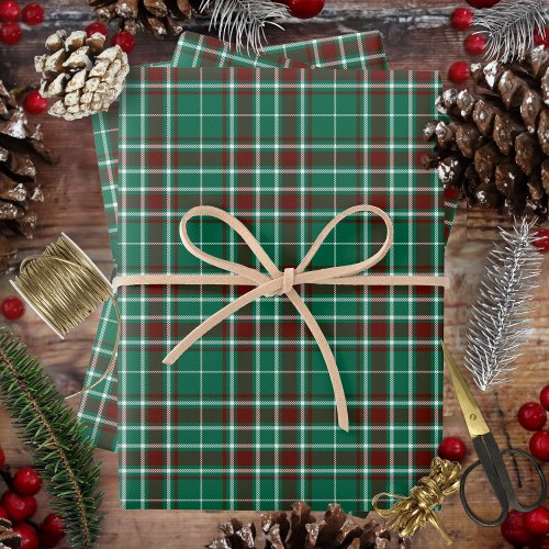 Tartan _ Green White Russet Red Wrapping Paper Sheets