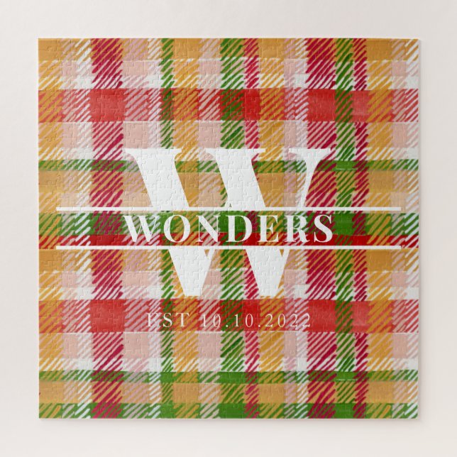 Tartan Hard Plaid Custom Monogrammed Jigsaw Puzzle (Vertical)
