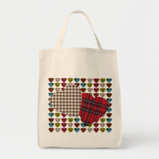 Tartan Heart Grocery Tote Bag