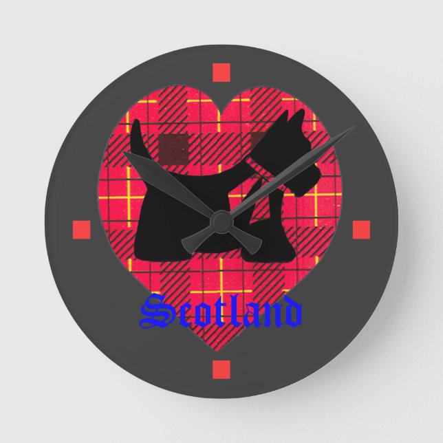 Tartan Heart & Scottie Dog Wall Clock (Front)