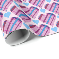 Tartan Hearts Pattern Pink and Blue Valentine Wrapping Paper