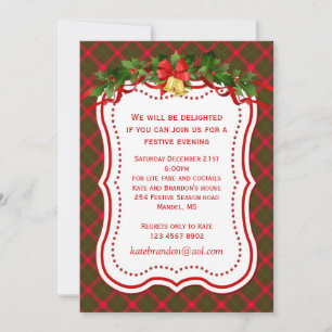 Tartan holly bells Christmas party Invitation