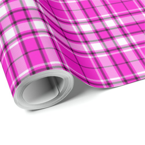 Tartan _ Hot Pink_White_Black Wrapping Paper