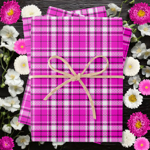 Tartan - Hot Pink-White-Black Wrapping Paper Sheets