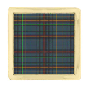 Tartan in blue, orange, green... gold finish lapel pin