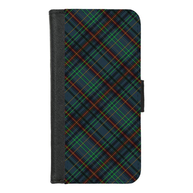 Tartan in blue, orange, green... iPhone wallet case (Front)