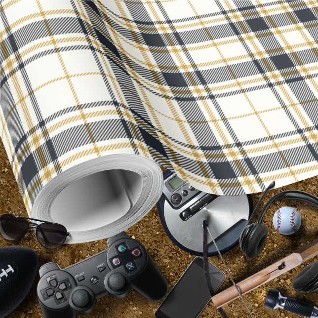 Tartan - Ivory Mustard Gold and Graphite Wrapping Paper (Tartan - Ivory Mustard Gold and Graphite Wrapping Paper Rolls by Leapfroglisics Shop)