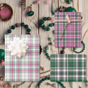 Tartan - Ivory-Rose Pink-Emerald Green Different Wrapping Paper Sheets