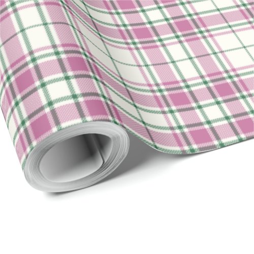 Tartan _ Ivory_Rose Pink_Emerald Green Wrapping Paper