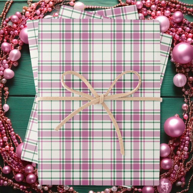 Tartan - Ivory-Rose Pink-Emerald Green Wrapping Paper Sheets (Tartan - Ivory-Rose Pink-Emerald Green Wrapping Paper Sheets by Leapfroglisics Shop)