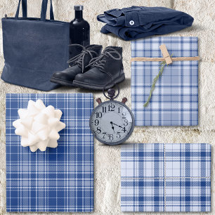 Tartan - Light to Navy Blue Different Wrapping Paper Sheets
