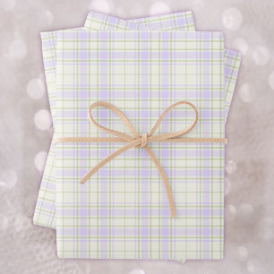 Tartan -Mauve Purple-Sage Green-Extra Light Ivory Wrapping Paper Sheets