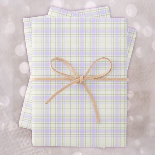 Tartan _Mauve Purple_Sage Green_Extra Light Ivory Wrapping Paper Sheets