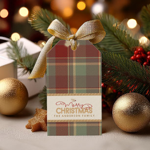 Tartan Merry Christmas Gold Frame ID1141A Gift Tags