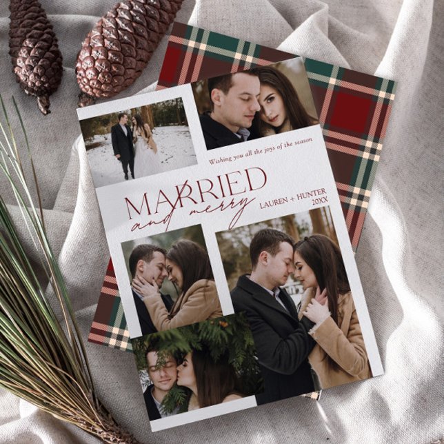 Tartan Merry & Married Photo Newlywed Holiday (Creator Uploaded)