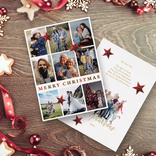 Tartan Modern Elegant Collage 10 Photos Family Foil Holiday Card
