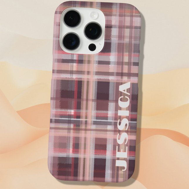 Tartan Monogram Burgundy Red Blush Pink Stripes  Case-Mate iPhone Case (Creator Uploaded)