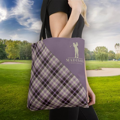 Tartan Monogram Female Golfer Tote Bag