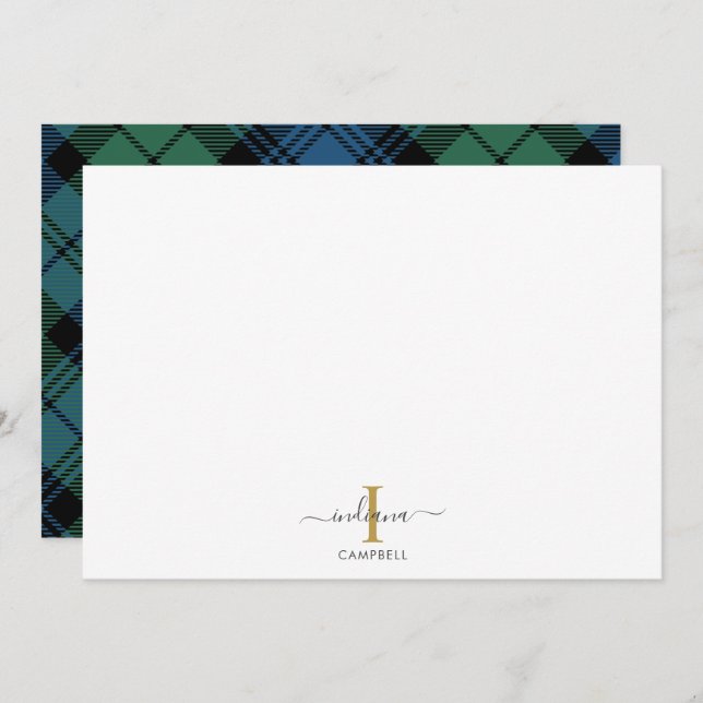 Tartan Monogram Initial Name Holiday Rustic Plaid Note Card (Front/Back)