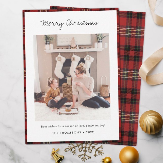 Tartan Motif Christmas Holiday Photo Card Template (Creator Uploaded)