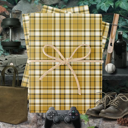 Tartan _ Mustard Gold Ivory and Graphite Wrapping Paper Sheets