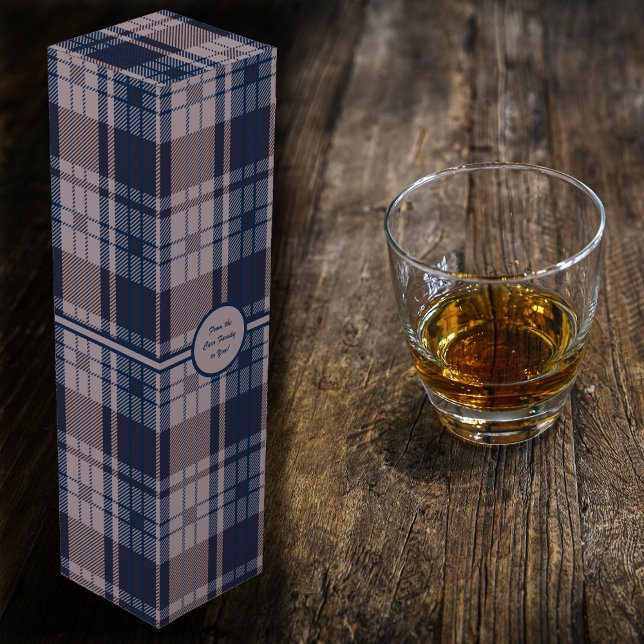 Tartan - Navy Blue and Taupe Wine Box (Tartan - Navy Blue and Taupe Wine Box by Leapfroglisics Shop)
