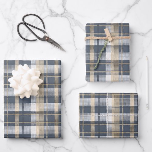 Tartan _ Navy Sand and Natural White Wrapping Paper Sheets
