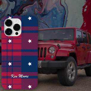 Tartan - Patriotic - Red Blue White Stars Case-Mate iPhone 14 Pro Max Case