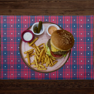 Tartan - Patriotic - Red Blue White Stars Cloth Placemat