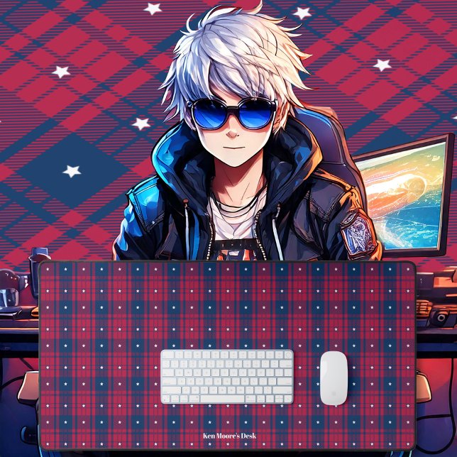 Tartan - Patriotic - Red Blue White Stars Desk Mat (Tartan - Patriotic - Red Blue White Stars Desk Mat by Leapfroglisics Shop)