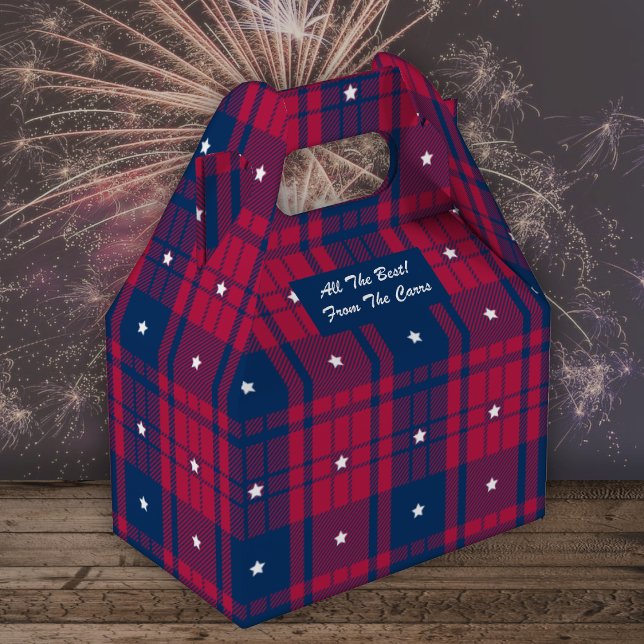 Tartan - Patriotic - Red Blue White Stars - Gable Favor Boxes (Creator Uploaded)