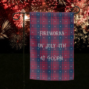 Tartan - Patriotic -Red Blue White Stars Garden Flag